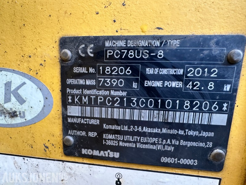 2012 Komatsu PC78US-8 - 7819 Timer - Escavadeira: foto 3 2012 Komatsu PC78US-8 - 7819 Timer - Escavadeira: foto 3