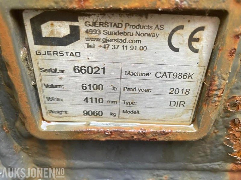 2018 Gjerstad hyd. sidetippskuff - 6100 l. - 9060 kg. - Hardox - Cat 986K - Equipamento por Máquina de construção: foto 4 2018 Gjerstad hyd. sidetippskuff - 6100 l. - 9060 kg. - Hardox - Cat 986K - Equipamento por Máquina de construção: foto 4