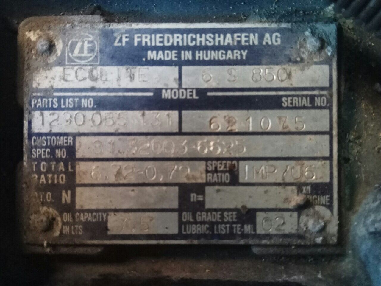 ZF 6s850 81.32003-6625 MAN L2000 TGL - Caixa de velocidade por Camião: foto 1 ZF 6s850 81.32003-6625 MAN L2000 TGL - Caixa de velocidade por Camião: foto 1