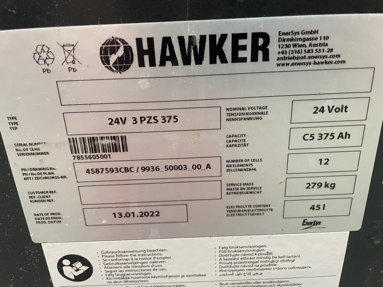 Hawker 24 Volt I 3 PZS 375 - Bateria automotiva por Equipamento de movimentação: foto 2 Hawker 24 Volt I 3 PZS 375 - Bateria automotiva por Equipamento de movimentação: foto 2