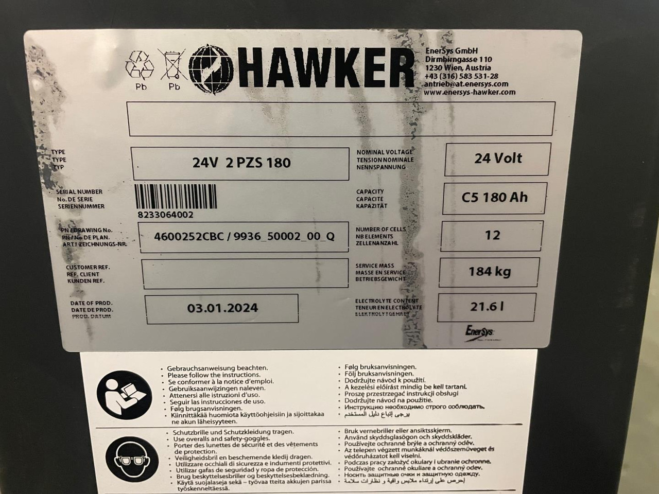 Hawker 24V 2 PZS 180 - Bateria automotiva por Equipamento de movimentação: foto 2 Hawker 24V 2 PZS 180 - Bateria automotiva por Equipamento de movimentação: foto 2