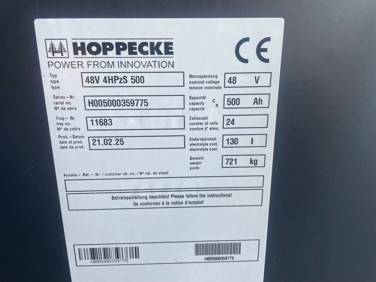 Hoppecke 48V 4 HPzS 500 - Bateria automotiva por Equipamento de movimentação: foto 2 Hoppecke 48V 4 HPzS 500 - Bateria automotiva por Equipamento de movimentação: foto 2