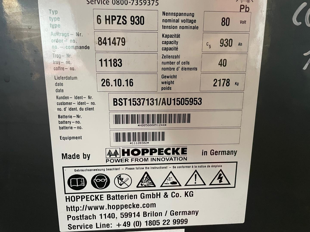 Hoppecke 80V 6 HPZS 930 - Bateria automotiva por Equipamento de movimentação: foto 2 Hoppecke 80V 6 HPZS 930 - Bateria automotiva por Equipamento de movimentação: foto 2