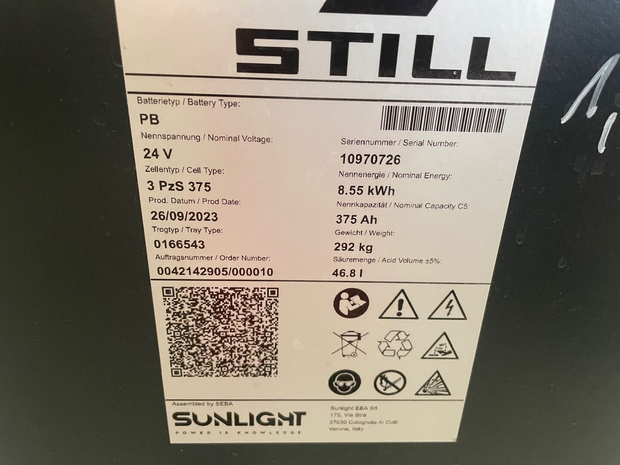Sunlight I 24 Volt I 3 PzS 375 - Bateria automotiva por Equipamento de movimentação: foto 2 Sunlight I 24 Volt I 3 PzS 375 - Bateria automotiva por Equipamento de movimentação: foto 2