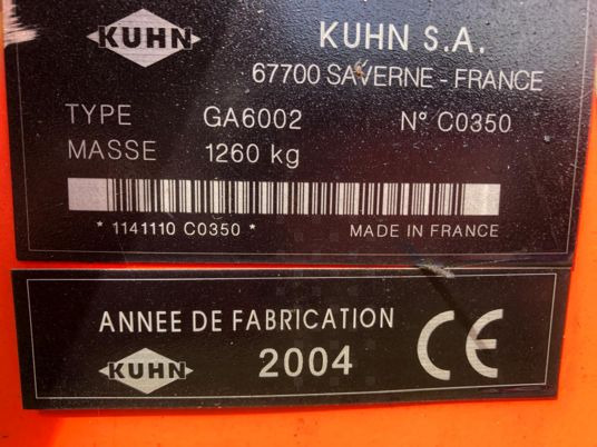Kuhn GA 6002 Andaineur - Ancinho enleirador: foto 4 Kuhn GA 6002 Andaineur - Ancinho enleirador: foto 4