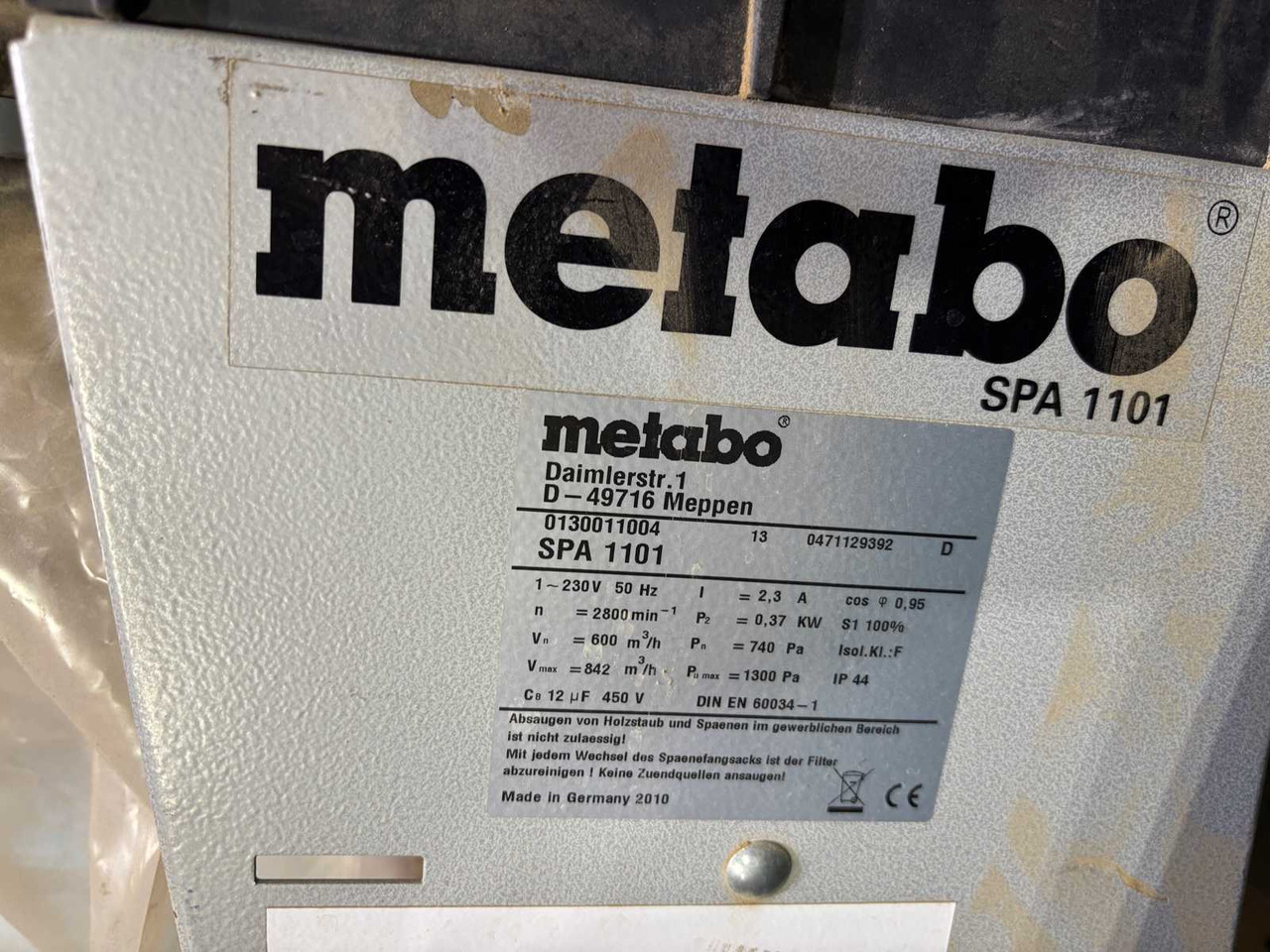 Dust vacuum cleaner Metabo Spa 1101 - Aspirador industrial: foto 5 Dust vacuum cleaner Metabo Spa 1101 - Aspirador industrial: foto 5