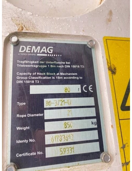 Terex Demag 80t hook block 3-sheaves, 21mm - Grua para camião por Máquina de construção: foto 5 Terex Demag 80t hook block 3-sheaves, 21mm - Grua para camião por Máquina de construção: foto 5