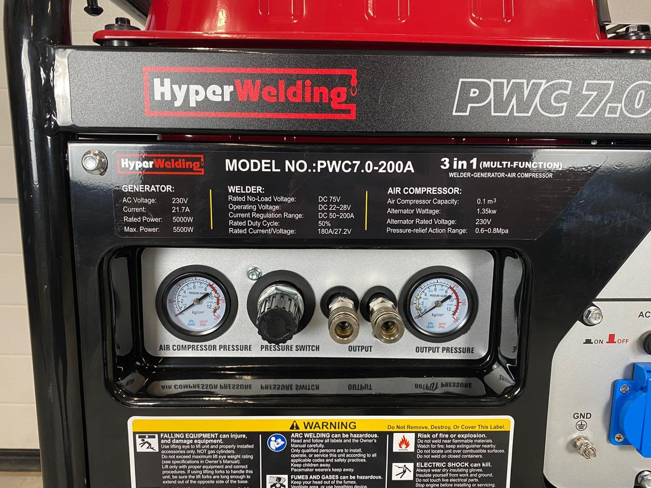 HyperWelding PWC7.0-200A 3 in 1 Multimachine (Generator, Lasapparaat en Luchtcompressor) - Equipamento para oficina: foto 2 HyperWelding PWC7.0-200A 3 in 1 Multimachine (Generator, Lasapparaat en Luchtcompressor) - Equipamento para oficina: foto 2