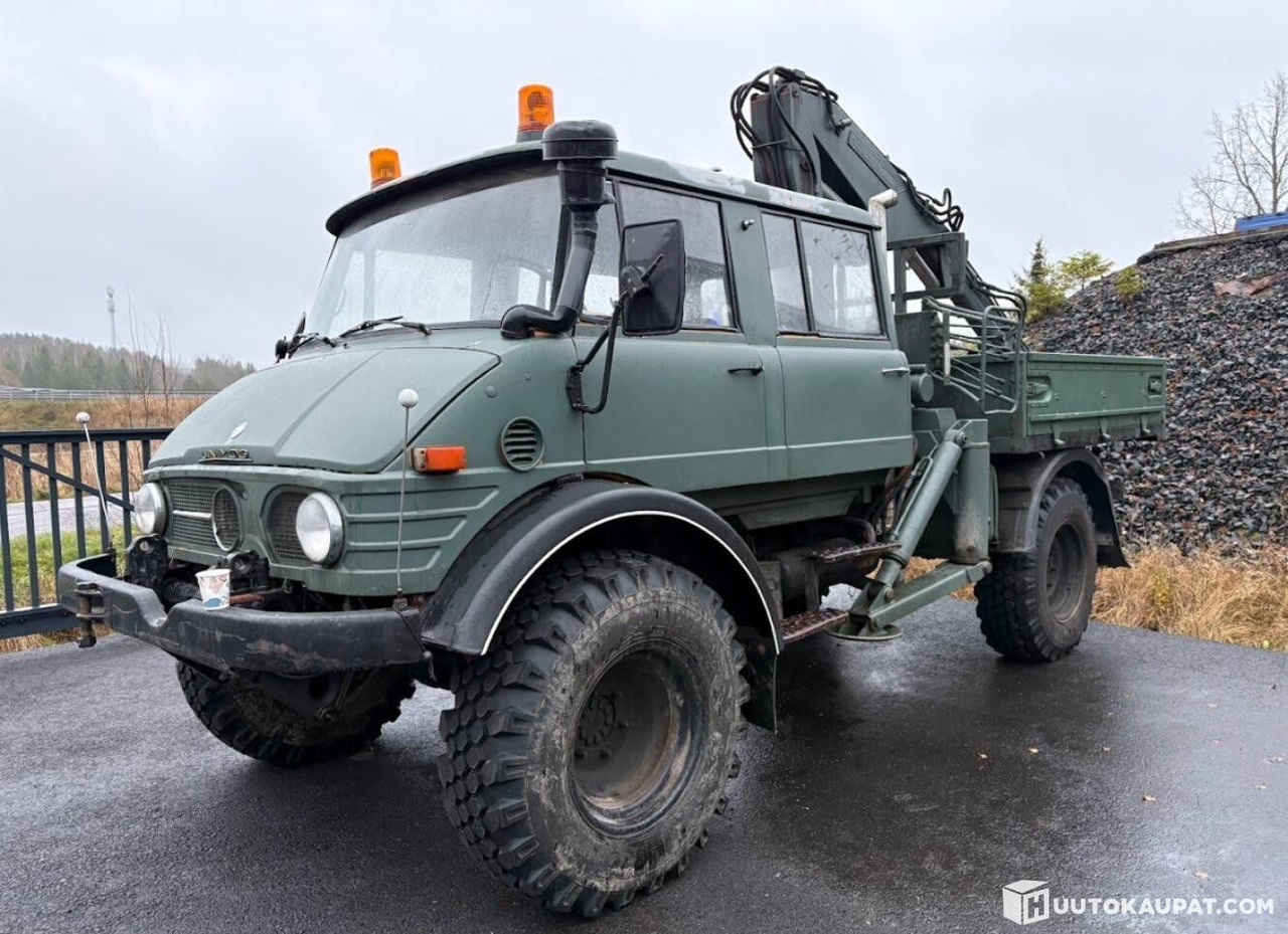 Mercedes-Benz UNIMOG, 5-seat cab, NUMMI crane, 1980, Vihti - Camião basculante, Camião grua: foto 1 Mercedes-Benz UNIMOG, 5-seat cab, NUMMI crane, 1980, Vihti - Camião basculante, Camião grua: foto 1