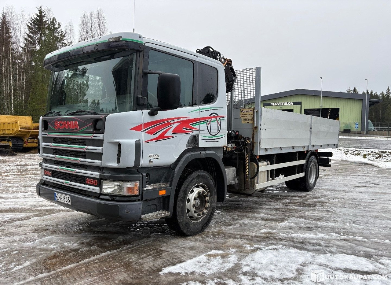 Scania G94 260 hp, 4x2, with HIAB crane and aluminium-sided flatbed, 2001, Kurikka - Camião de caixa aberta/ Plataforma, Camião grua: foto 1 Scania G94 260 hp, 4x2, with HIAB crane and aluminium-sided flatbed, 2001, Kurikka - Camião de caixa aberta/ Plataforma, Camião grua: foto 1