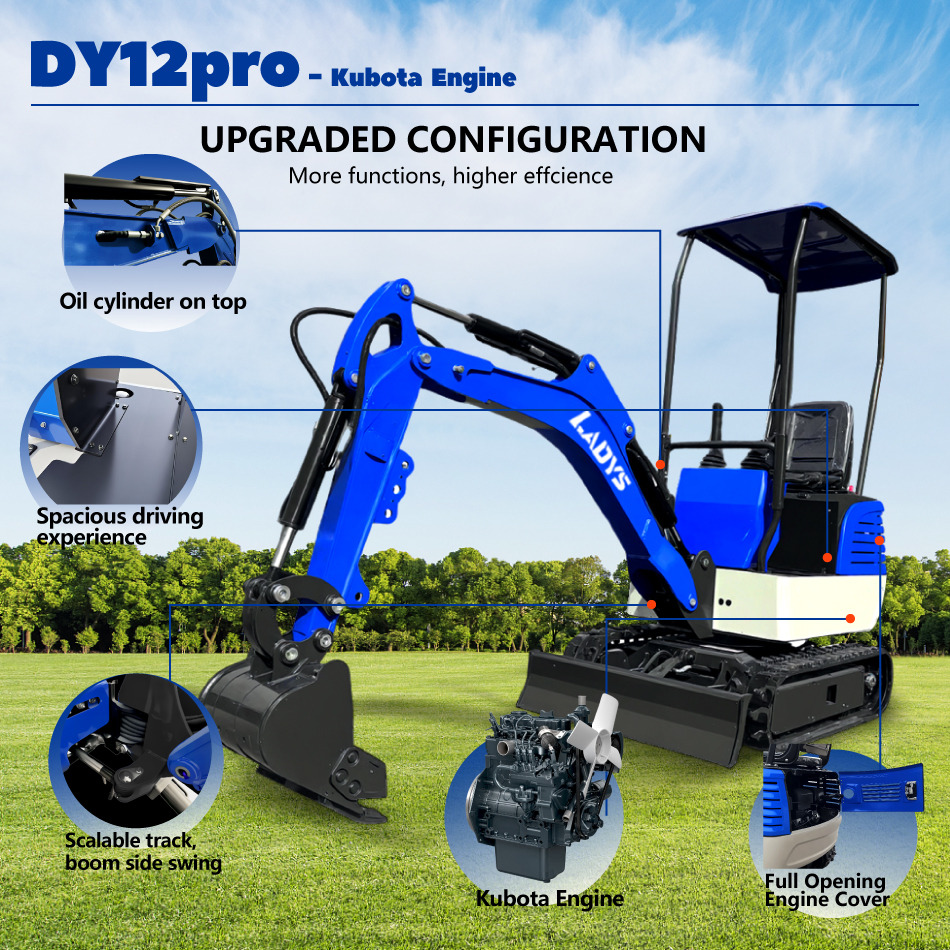 LADYS DY12Pro Mini Excavator Kubota Engine Euro 5/EPA/CE Mini Excavator Digger Miniexcavadora Mini Excavator For Sale - Escavadora de rastos: foto 3 LADYS DY12Pro Mini Excavator Kubota Engine Euro 5/EPA/CE Mini Excavator Digger Miniexcavadora Mini Excavator For Sale - Escavadora de rastos: foto 3