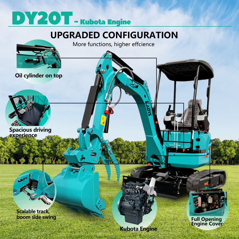 LADYS DY20T Mini Excavator Euro 5/Epa Engine Kubota Mini Excavator For Sale - Mini escavadeira: foto 3 LADYS DY20T Mini Excavator Euro 5/Epa Engine Kubota Mini Excavator For Sale - Mini escavadeira: foto 3