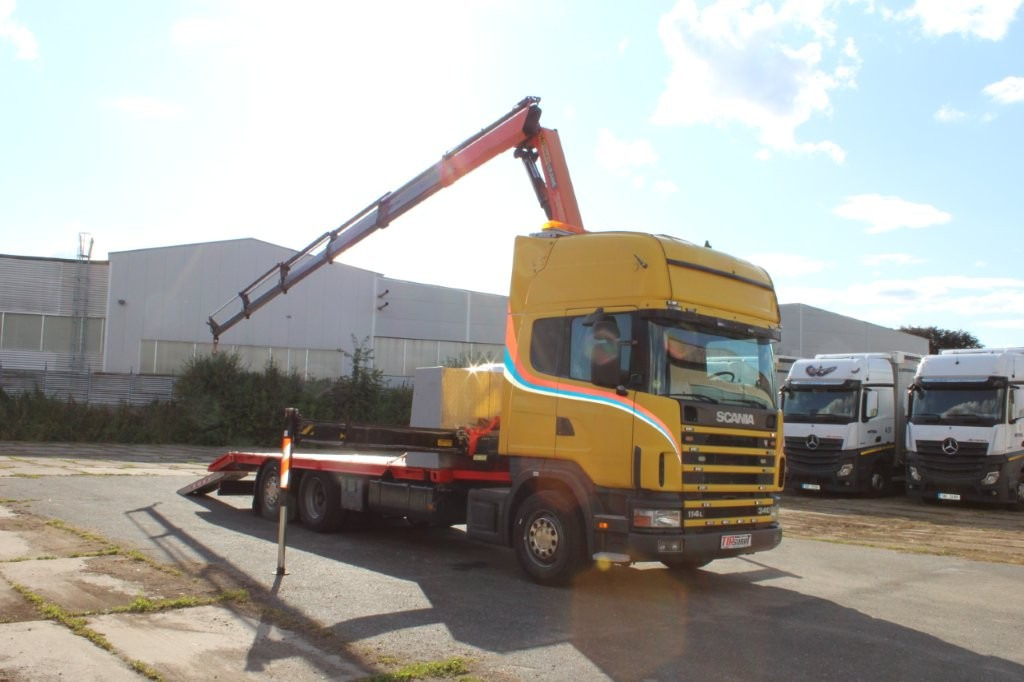 Scania R 114 LB340 6X2 L PALFINGER PK16502 - Camião transporte de veículos, Camião grua: foto 1 Scania R 114 LB340 6X2 L PALFINGER PK16502 - Camião transporte de veículos, Camião grua: foto 1