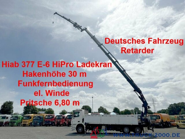 Mercedes-Benz Actros 3244 Hiab 377 FlyJib+ Winde Hakenhöhe 30m - Camião de caixa aberta/ Plataforma, Camião grua: foto 1 Mercedes-Benz Actros 3244 Hiab 377 FlyJib+ Winde Hakenhöhe 30m - Camião de caixa aberta/ Plataforma, Camião grua: foto 1