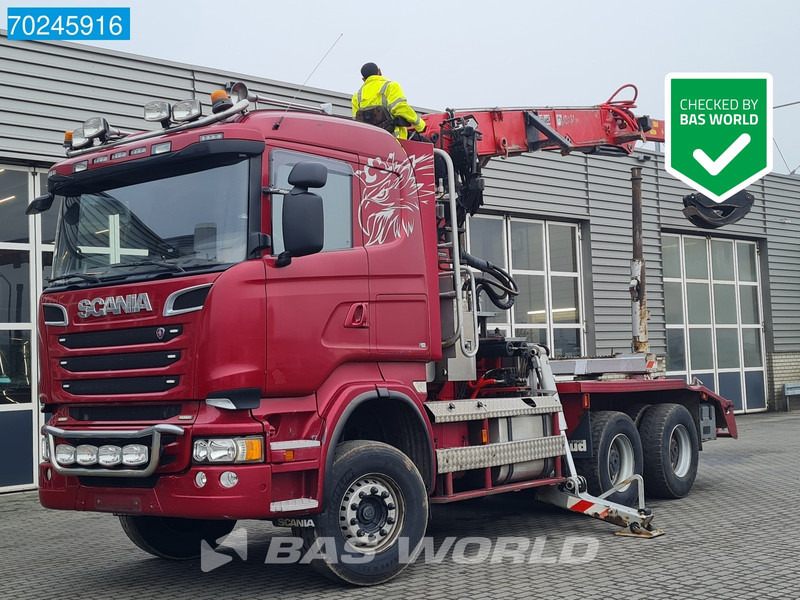 Scania R580 6X4 3-Pedals Jonsered J28505 83 Crane Kran Steel-suspension Retarder Euro 6 - Camião de transporte de madeira, Camião grua: foto 1 Scania R580 6X4 3-Pedals Jonsered J28505 83 Crane Kran Steel-suspension Retarder Euro 6 - Camião de transporte de madeira, Camião grua: foto 1