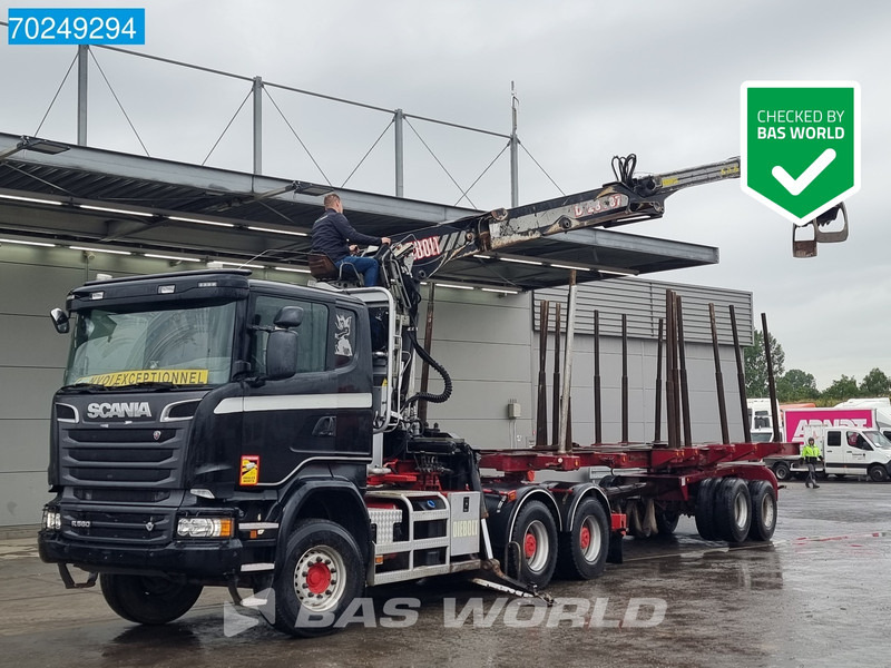 Scania R580 6X4 Holz Kran Diebolt D28 Full-Steell Extentable Trailer - Camião de transporte de madeira, Camião grua: foto 1 Scania R580 6X4 Holz Kran Diebolt D28 Full-Steell Extentable Trailer - Camião de transporte de madeira, Camião grua: foto 1
