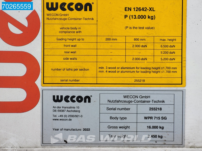 Toldo carroçaria Wecon WPR 715 SG Durchladesysteem BDF container body: foto 13