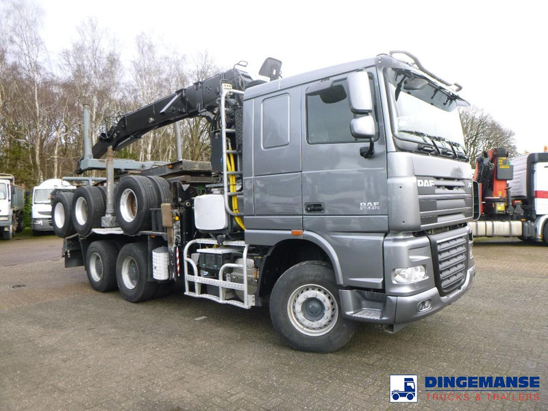 DAF XF 105.510 6x4 + Loglift F281S83 crane / timber truck + dolly - Camião de transporte de madeira, Camião grua: foto 2 DAF XF 105.510 6x4 + Loglift F281S83 crane / timber truck + dolly - Camião de transporte de madeira, Camião grua: foto 2