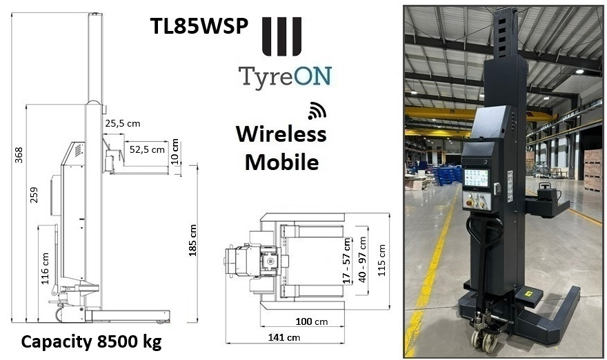 TL85WSP-4 34T wireless - 4 x 8,5 T - battery 24V DC / 3 kW per column - Long lifting forks for wide tires - Equipamento para oficina: foto 1 TL85WSP-4 34T wireless - 4 x 8,5 T - battery 24V DC / 3 kW per column - Long lifting forks for wide tires - Equipamento para oficina: foto 1