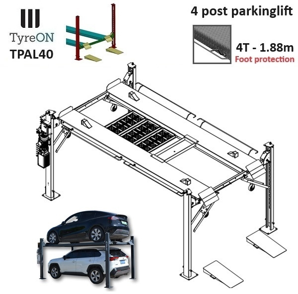 TPAL40 mobile 4 post parking lift for car - 4T - Height 188 cm - Long 415 cm runways with automatic roll-off protection - 230V-1 phase - To park 2 vehicles on top of each - Equipamento para oficina: foto 2 TPAL40 mobile 4 post parking lift for car - 4T - Height 188 cm - Long 415 cm runways with automatic roll-off protection - 230V-1 phase - To park 2 vehicles on top of each - Equipamento para oficina: foto 2