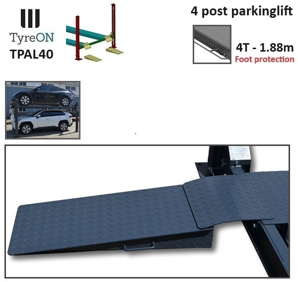 TPAL40 mobile 4 post parking lift for car - 4T - Height 188 cm - Long 415 cm runways with automatic roll-off protection - 230V-1 phase - To park 2 vehicles on top of each - Equipamento para oficina: foto 5 TPAL40 mobile 4 post parking lift for car - 4T - Height 188 cm - Long 415 cm runways with automatic roll-off protection - 230V-1 phase - To park 2 vehicles on top of each - Equipamento para oficina: foto 5