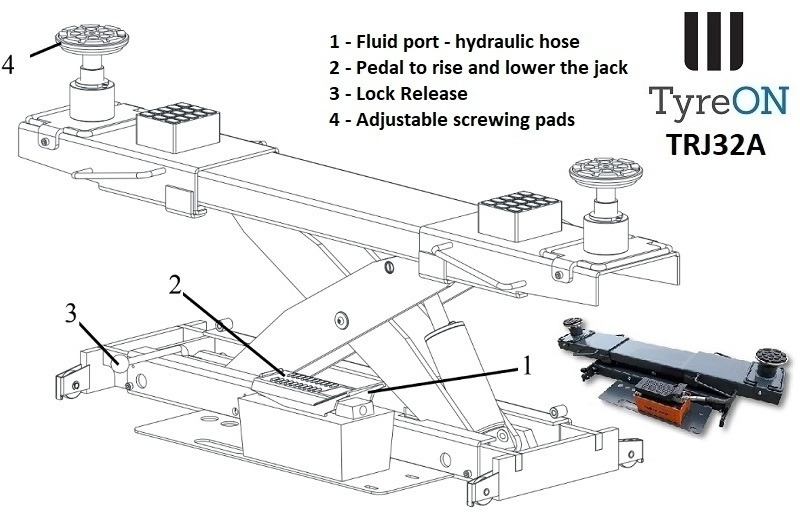 TRJ32A air hydraulic rolling jack 3.2T- Height adjustable adapters - Equipamento para oficina: foto 2 TRJ32A air hydraulic rolling jack 3.2T- Height adjustable adapters - Equipamento para oficina: foto 2