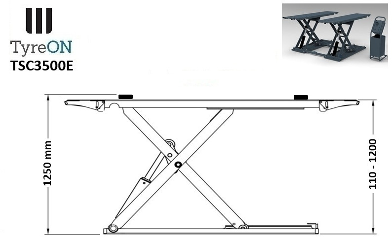 TSC3500E mobile midrise car scissor lift with electrical release - Capacity 3,5T - Lifting height 125 cm - 230V - Graphite gray - Equipamento para oficina: foto 5 TSC3500E mobile midrise car scissor lift with electrical release - Capacity 3,5T - Lifting height 125 cm - 230V - Graphite gray - Equipamento para oficina: foto 5