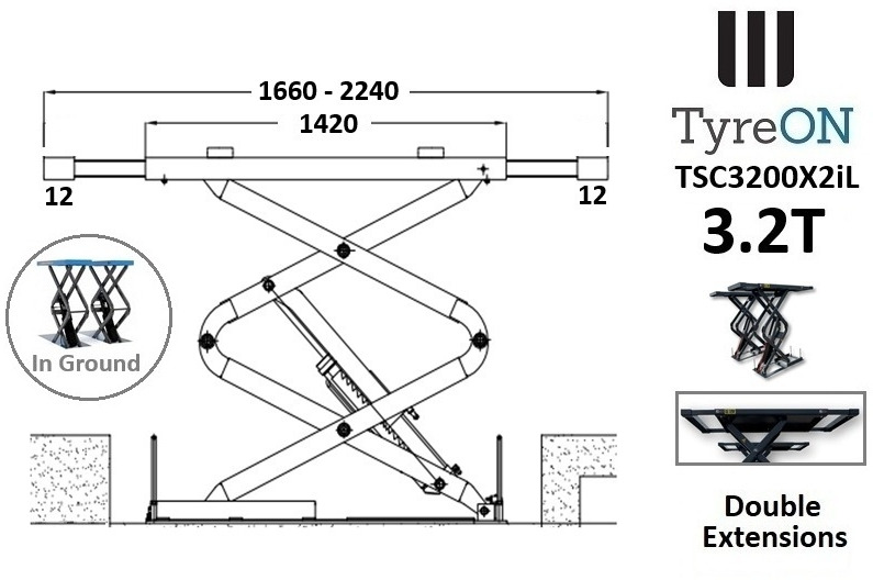 TSC3500X2iL in floor scissor lift - double extensions- Platform length up to 224 cm - also for longer vehicles - Equipamento para oficina: foto 3 TSC3500X2iL in floor scissor lift - double extensions- Platform length up to 224 cm - also for longer vehicles - Equipamento para oficina: foto 3