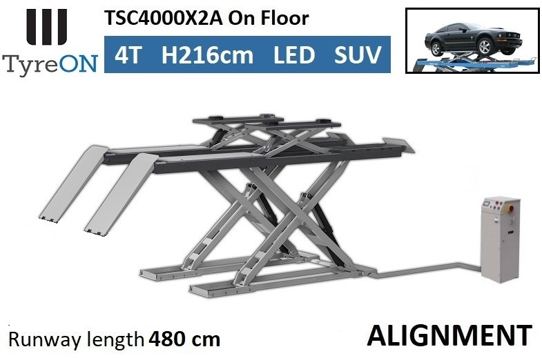 TSC4000X2A Alignment scissor lift - On floor - Free wheel lifting system - 4.8 m lightened runways - 4T - Mounted on the floor - Equipamento para oficina: foto 1 TSC4000X2A Alignment scissor lift - On floor - Free wheel lifting system - 4.8 m lightened runways - 4T - Mounted on the floor - Equipamento para oficina: foto 1