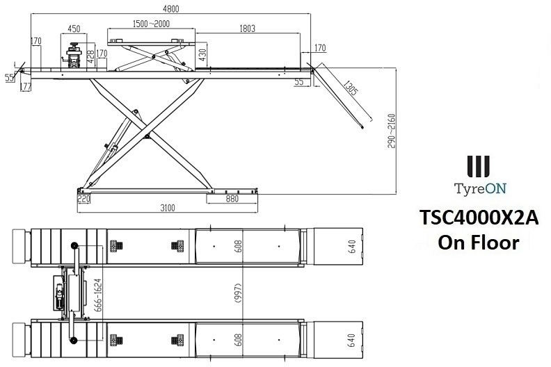 TSC4000X2A Alignment scissor lift - On floor - Free wheel lifting system - 4.8 m lightened runways - 4T - Mounted on the floor - Equipamento para oficina: foto 2 TSC4000X2A Alignment scissor lift - On floor - Free wheel lifting system - 4.8 m lightened runways - 4T - Mounted on the floor - Equipamento para oficina: foto 2