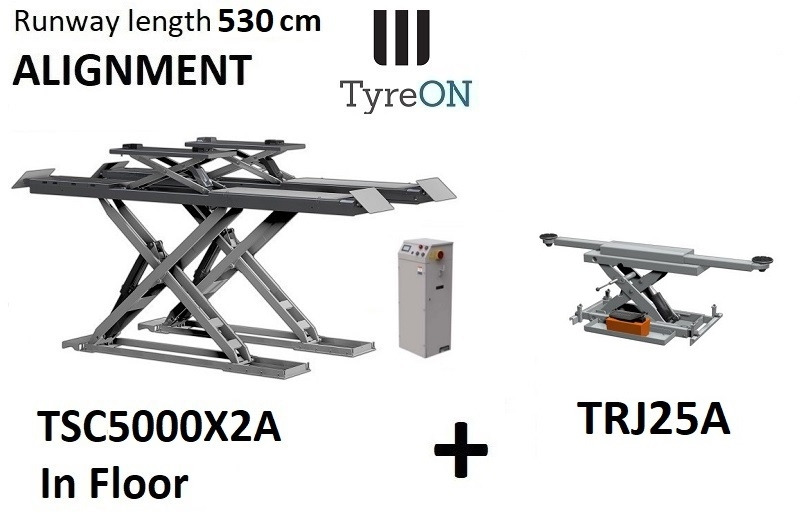 TSC5000X2A in floor alignment scissor lift 5000kg 5300mm + TRJ25A 2,5T air hydraulic axle jack - Equipamento para oficina: foto 1 TSC5000X2A in floor alignment scissor lift 5000kg 5300mm + TRJ25A 2,5T air hydraulic axle jack - Equipamento para oficina: foto 1