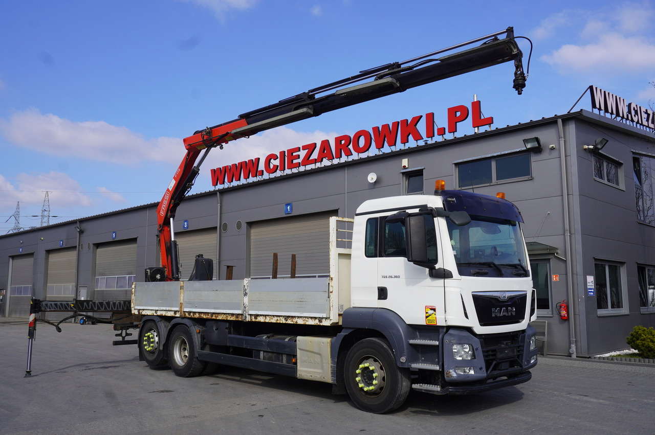 MAN TGS 26.360 Flatbed / Fassi F175 7.7 T / steered 3rd axle - Camião grua: foto 1 MAN TGS 26.360 Flatbed / Fassi F175 7.7 T / steered 3rd axle - Camião grua: foto 1