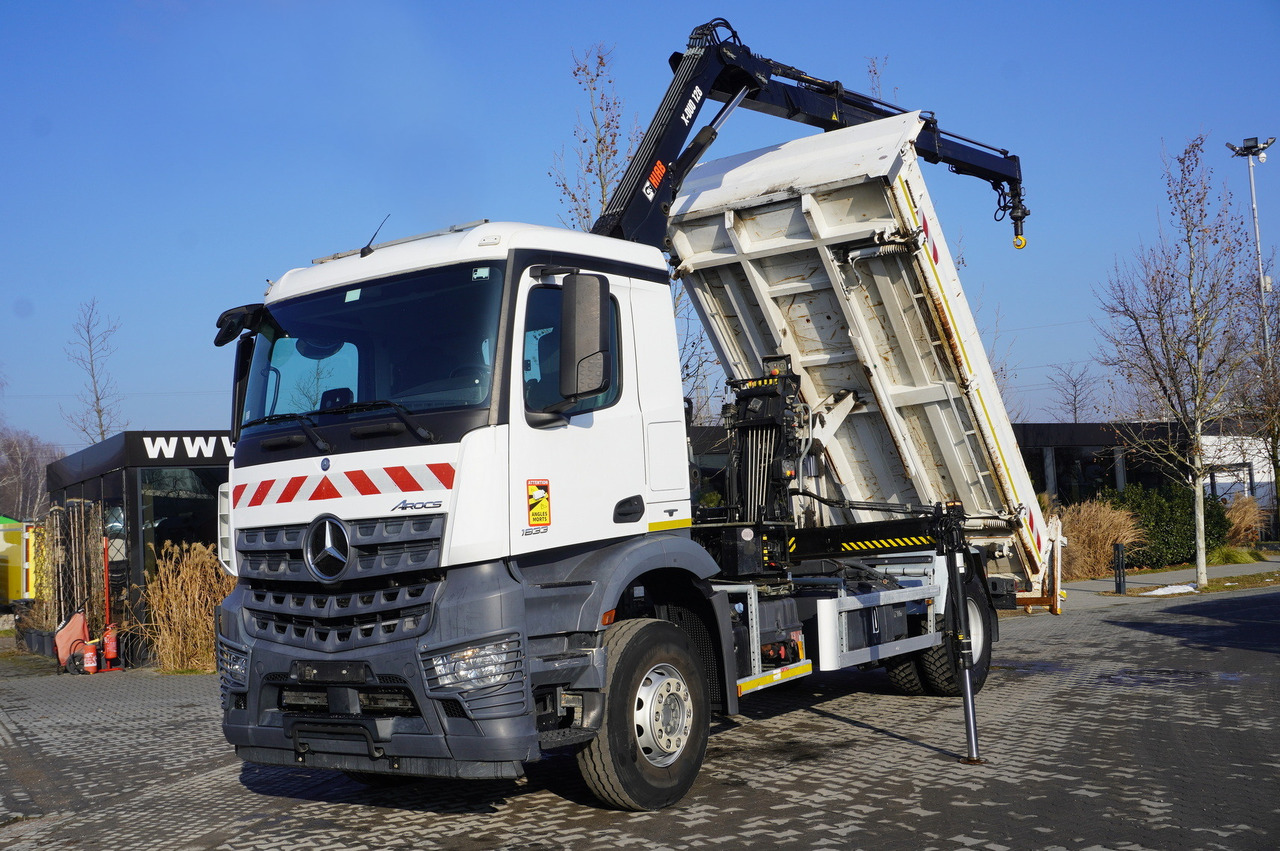 MERCEDES-BENZ Arocs 1833 / 87,000 km!!! / Hds HIAB X-DUO 128 B-2 / three-sided tipper - Camião de caixa aberta/ Plataforma, Camião grua: foto 1 MERCEDES-BENZ Arocs 1833 / 87,000 km!!! / Hds HIAB X-DUO 128 B-2 / three-sided tipper - Camião de caixa aberta/ Plataforma, Camião grua: foto 1