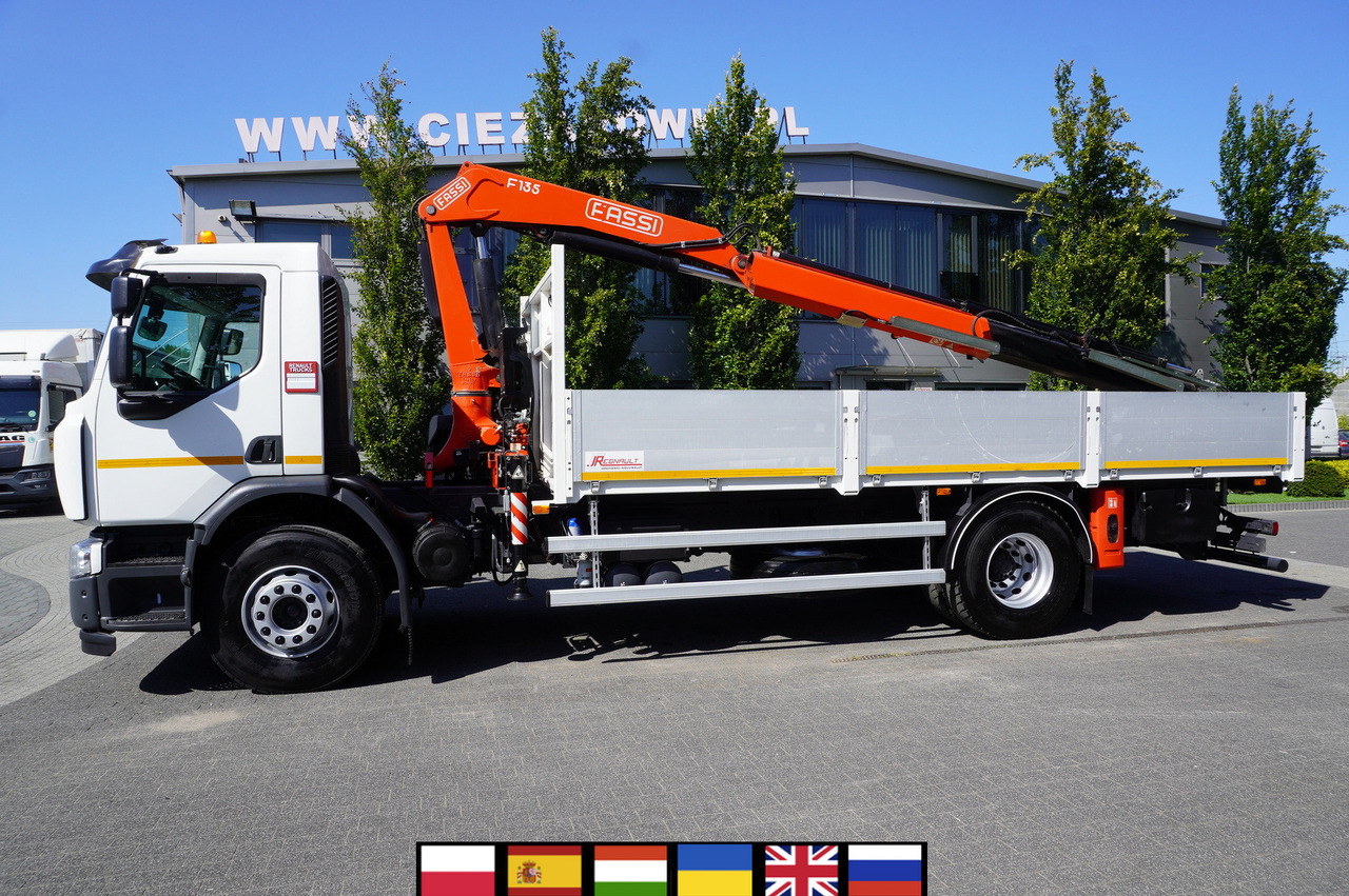 RENAULT C280 DTI 8 / FASSI crane 5.6 T / range 8 m / Flatbed 15 EPAL - Camião de caixa aberta/ Plataforma, Camião grua: foto 1 RENAULT C280 DTI 8 / FASSI crane 5.6 T / range 8 m / Flatbed 15 EPAL - Camião de caixa aberta/ Plataforma, Camião grua: foto 1