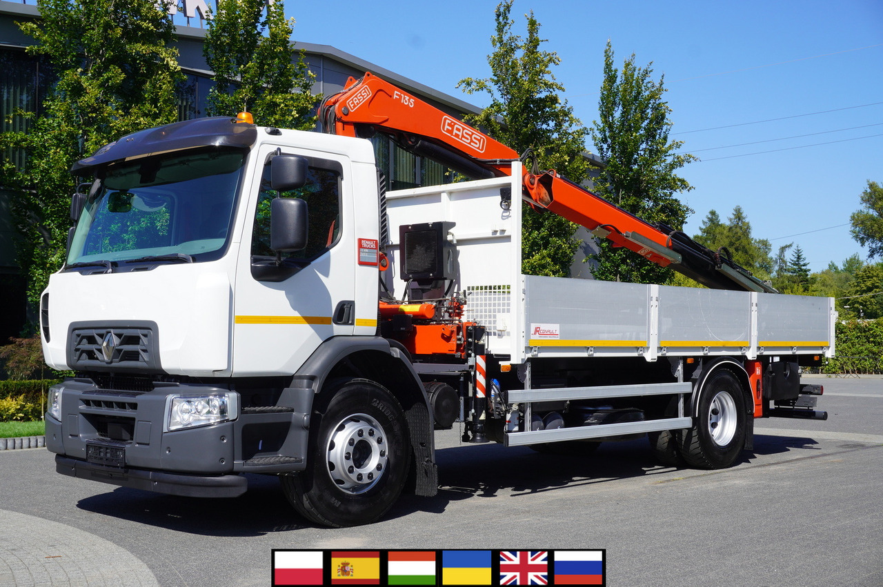 RENAULT C280 DTI 8 / FASSI crane 5.6 T / range 8 m / Flatbed 15 EPAL - Camião de caixa aberta/ Plataforma, Camião grua: foto 1 RENAULT C280 DTI 8 / FASSI crane 5.6 T / range 8 m / Flatbed 15 EPAL - Camião de caixa aberta/ Plataforma, Camião grua: foto 1