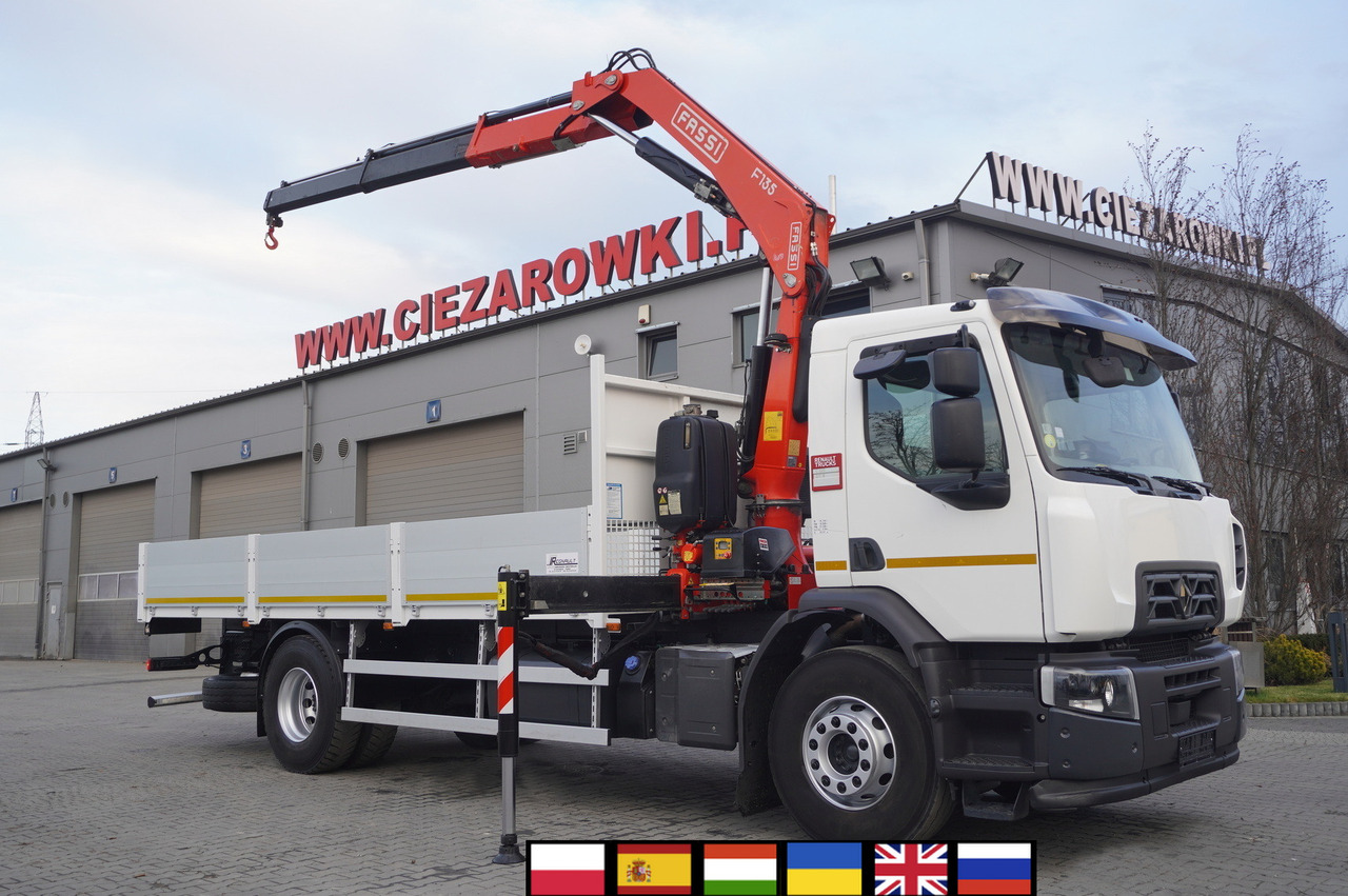 Renault C320 P4x2 E6 / Fassi 5.6 t / Range 8 m / Platform 15 EPAL - Camião de caixa aberta/ Plataforma, Camião grua: foto 1 Renault C320 P4x2 E6 / Fassi 5.6 t / Range 8 m / Platform 15 EPAL - Camião de caixa aberta/ Plataforma, Camião grua: foto 1