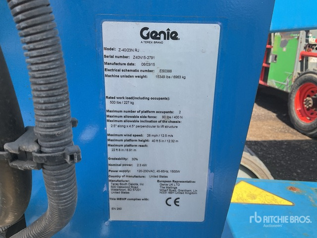 2015 Genie Z40/23NRJ 2WD Electric Articulating Boom Lift - Plataforma articulada: foto 2 2015 Genie Z40/23NRJ 2WD Electric Articulating Boom Lift - Plataforma articulada: foto 2
