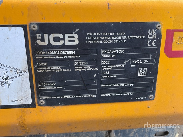 2022 JCB 140XLCSV Tracked Excavator - Escavadora de rastos: foto 1 2022 JCB 140XLCSV Tracked Excavator - Escavadora de rastos: foto 1