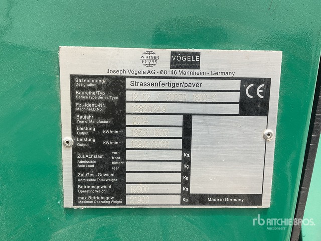 2014 Vogele Super S1800-2 Track Asphalt Paver - Triturador de martelos/ Destroçador: foto 2 2014 Vogele Super S1800-2 Track Asphalt Paver - Triturador de martelos/ Destroçador: foto 2