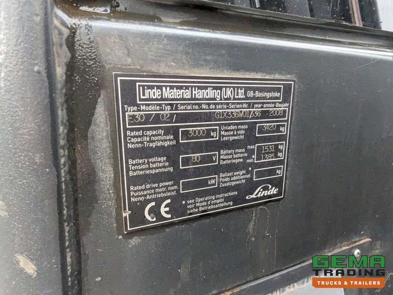 Empilhadeira elétrica Linde E30 02 - 4058 uur - Duplex Mast - Volrubber Banden - Eurotron 80V-80A Oplader (M34): foto 20