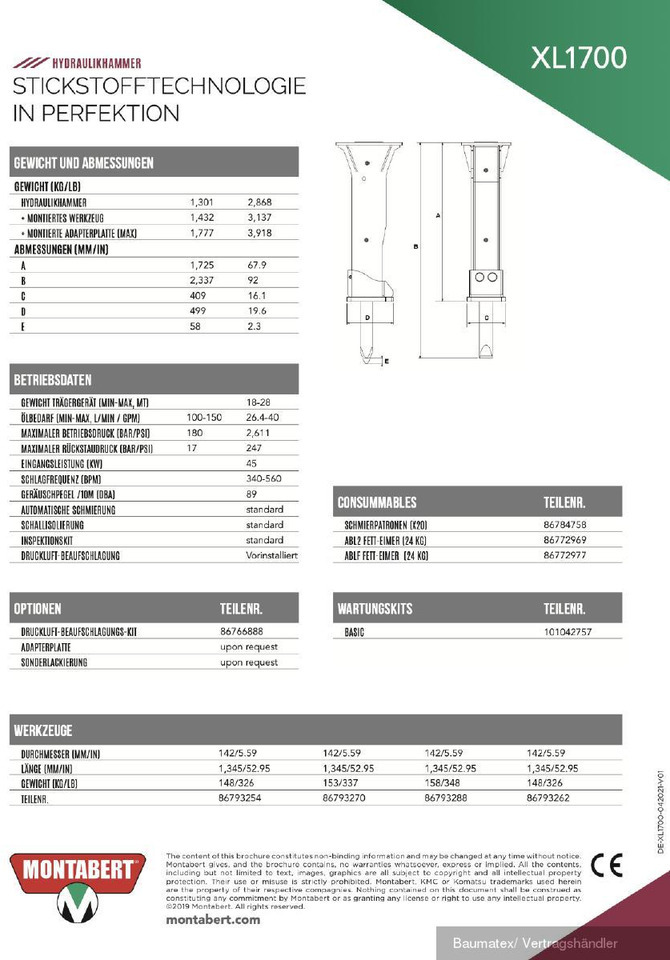 Martelo hidráulico por Máquina de construção novo Montabert XL2700, XL1900, XL1700, XL1300, XL1000: foto 6