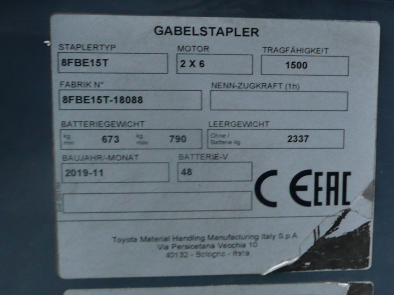 Empilhadeira elétrica Toyota 8FBE15T: foto 11