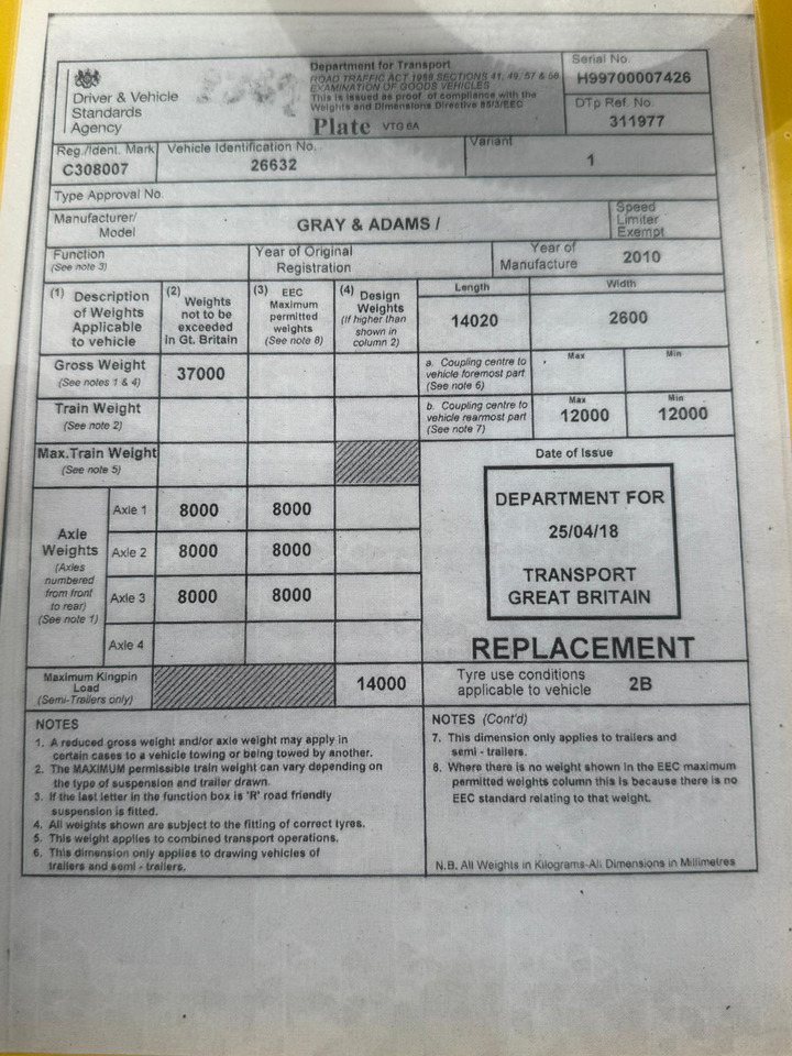 Gray and Adams 2010 Vector 1850 MT – D11 - Semi-reboque frigorífico: foto 4 Gray and Adams 2010 Vector 1850 MT – D11 - Semi-reboque frigorífico: foto 4