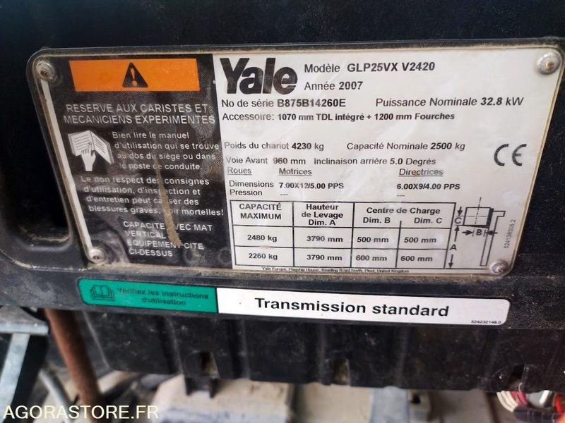 Chariot Élévateur YALE GLP25VX (2007) - Pour Pièces ou Réparation - Empilhadeira a gás: foto 2 Chariot Élévateur YALE GLP25VX (2007) - Pour Pièces ou Réparation - Empilhadeira a gás: foto 2