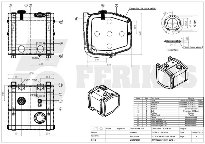 Tanque hidráulico por Camião novo Hydraulic aluminum oil tank 200L: foto 7