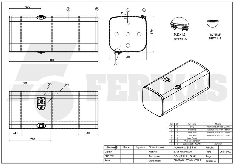 Tanque de combustível por Camião novo Scania New aluminum fuel tank 700L: foto 7