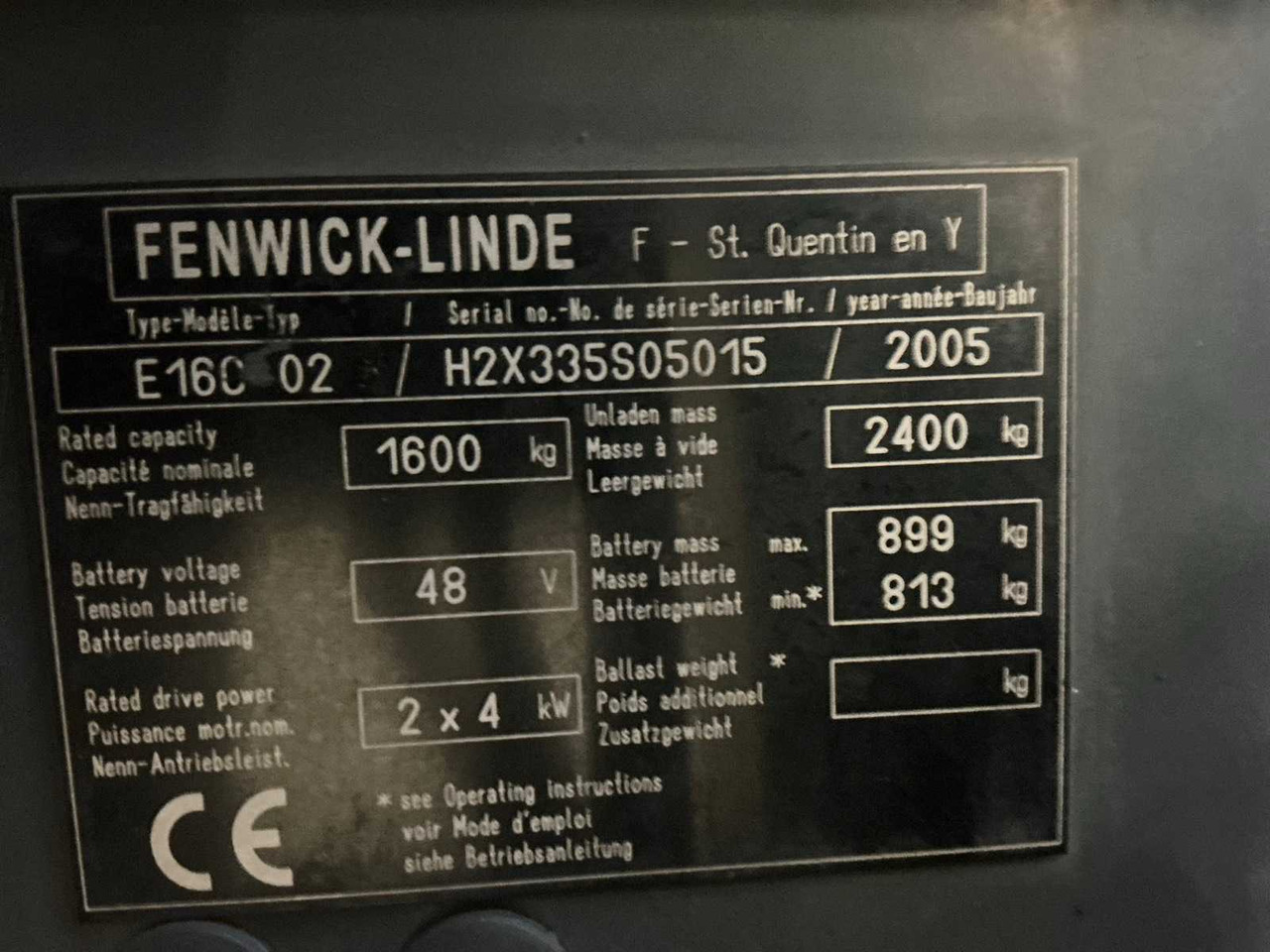 2005 LINDE-FENWICK E16C-02 FORKLIFT - Empilhadeira: foto 1 2005 LINDE-FENWICK E16C-02 FORKLIFT - Empilhadeira: foto 1