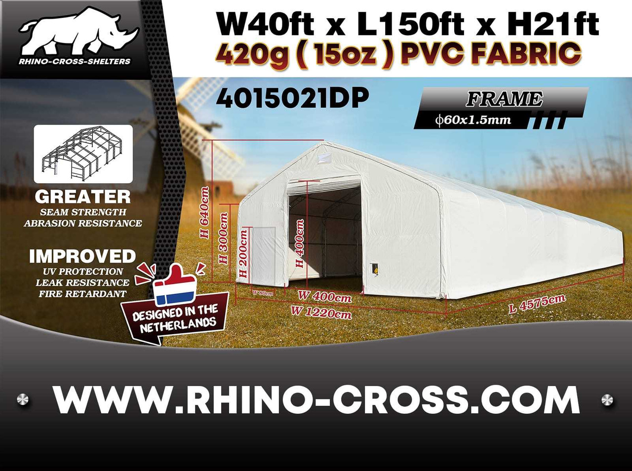 Rhino-Cross-Shelter 4015021DP - 45,75x12,2x6,4 m - Depósito de armazenamento: foto 2 Rhino-Cross-Shelter 4015021DP - 45,75x12,2x6,4 m - Depósito de armazenamento: foto 2