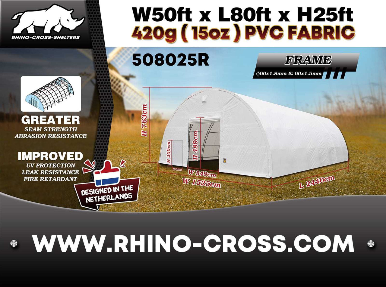 Depósito de armazenamento Rhino-Cross-Shelter 508025R - 24,4x15,25x7,625 m: foto 8