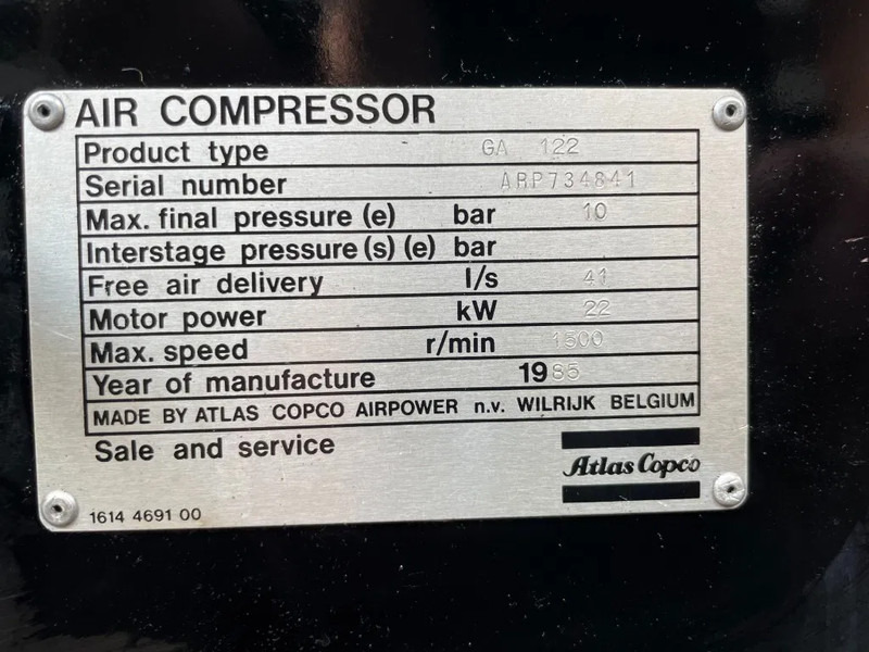 Compressor de ar Atlas-Copco GA122: foto 7